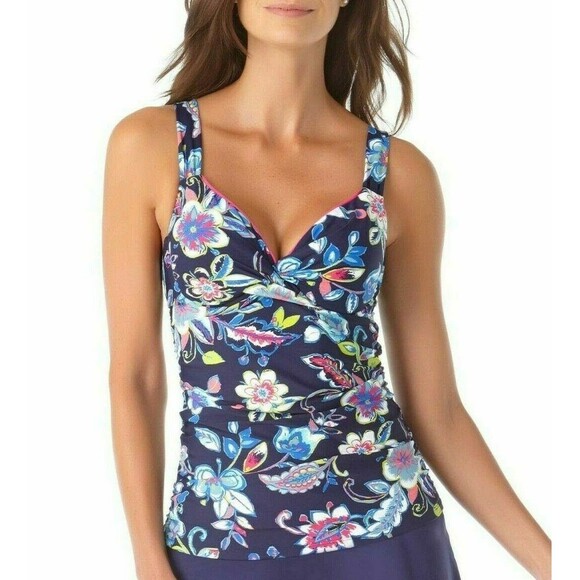$60  Anne Cole Holiday Paisley Twist Front Tankini Top  34B/32C  Multi - Picture 1 of 2